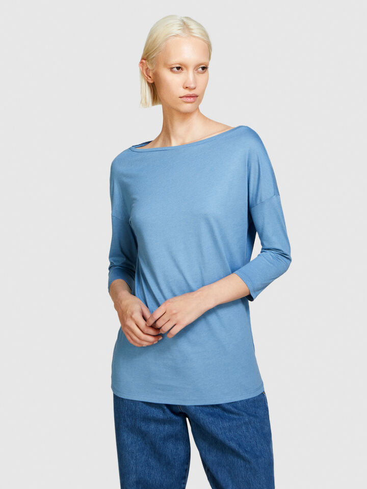 T-shirt with boat neck - women's long sleeve t-shirts - Light Blue | Sisley image number 4